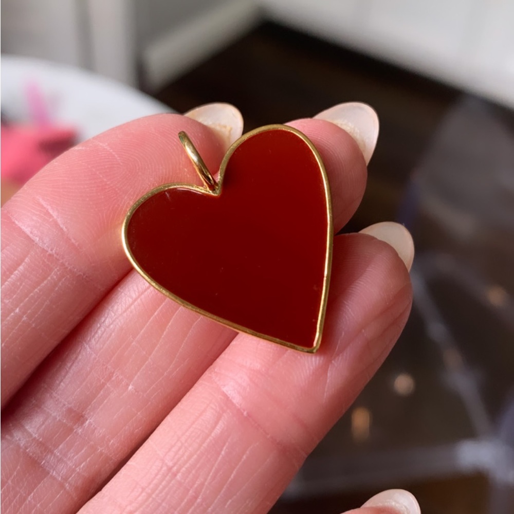 Gold and red enamel heart charm